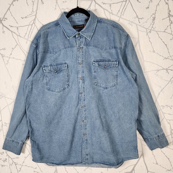 Roper Other - Roper Light Wash 100% Cotton Snap Closure Denim Western Shirt